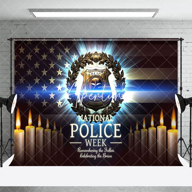 Aperturee - Aperturee Usa Flag Candle Happy National Police Week Backdrop