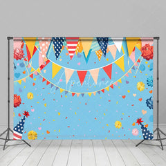Aperturee - Aperturee Usa Flag Colorful Ribbons Blue Cake Smash Backdrop