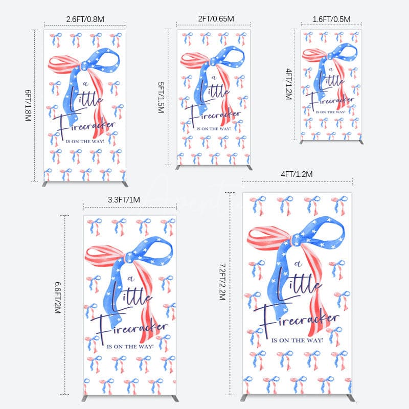 Aperturee - Aperturee Usa Flags Bows Firecracker Baby Shower Rectangle Backdrop