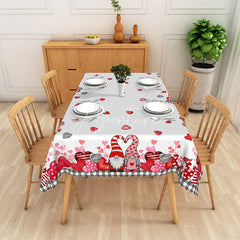 Aperturee - Aperturee Valentine Day Gnome Rectangle Tablecloth Cute Nordic Elf Heart Table Cover Rustic Farmhouse Holiday Decor