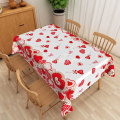 Aperturee - Aperturee Valentine Day Heart Lollipop Rectangle Tablecloth Sweet Red Gingham Candy Table Cover Romantic Party Decor