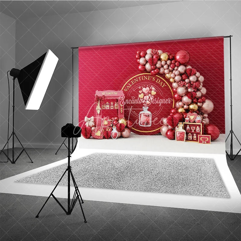 Aperturee - Aperturee Valentine Day Love Potion Backdrop Red Balloon Garland Magic Bottle Background Romantic Party Photography Decor