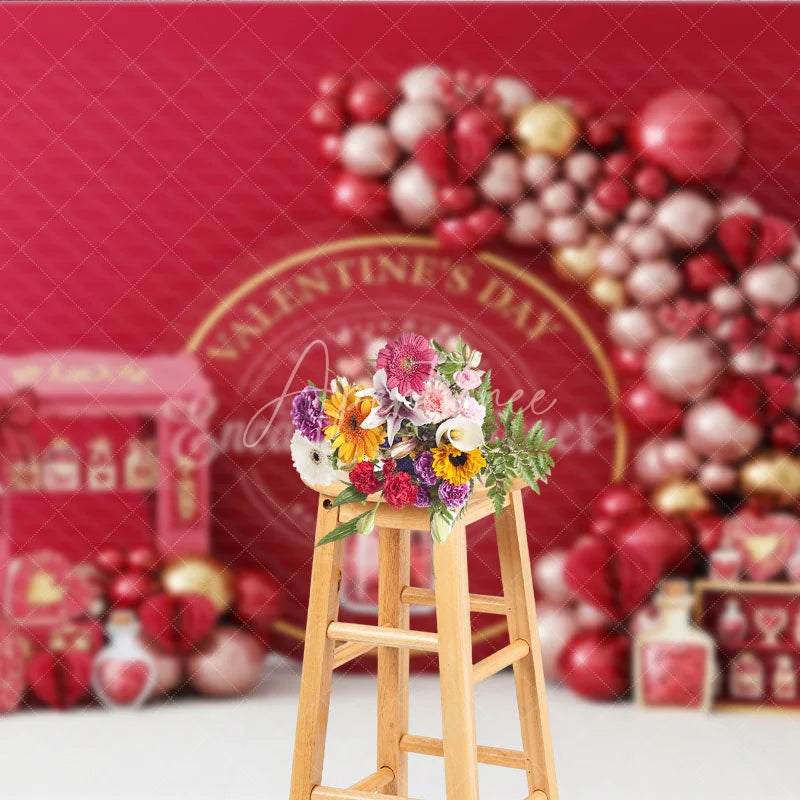 Aperturee - Aperturee Valentine Day Love Potion Backdrop Red Balloon Garland Magic Bottle Background Romantic Party Photography Decor
