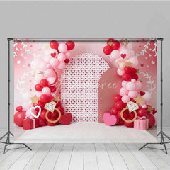 Aperturee - Aperturee Valentine Heart and Ring Photography Backdrop Red and Pink Balloons Party Banner