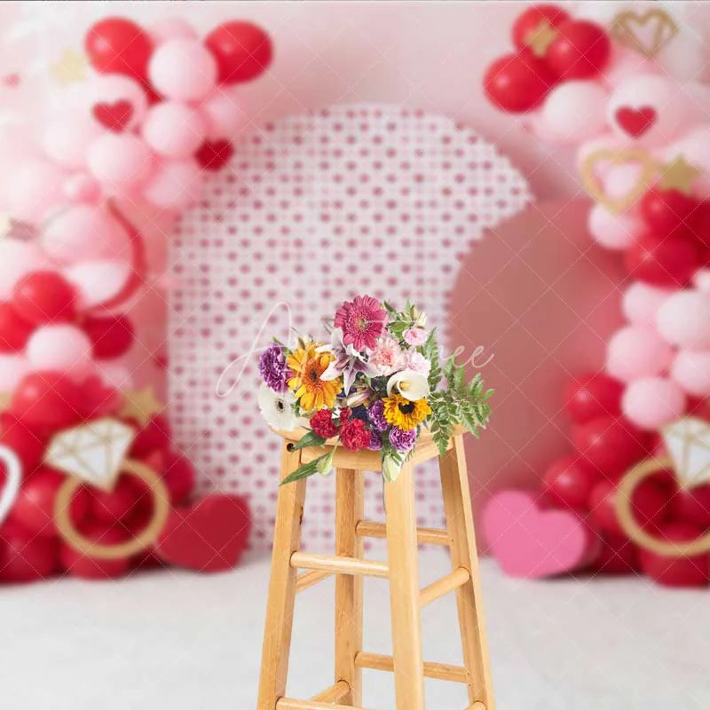 Aperturee - Aperturee Valentine Heart and Ring Photography Backdrop Red and Pink Balloons Party Banner