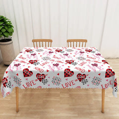Aperturee - Aperturee Valentine Plaid Heart Typography Rectangle Tablecloth Be Mine XOXO Text Table Cover Rustic Holiday Party Decor