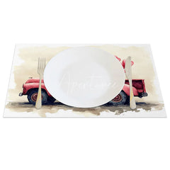 Aperturee - Aperturee Valentine Red Truck Heart Balloon Set of 4 Placemats Love Sign Party Decoration Rustic Romance Table Mat