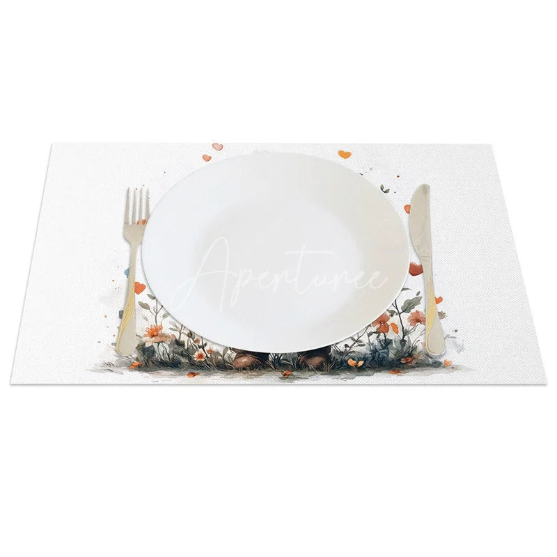 Aperturee - Aperturee Valentine Set of 4 Placemats Gnome Blue Hat with Flowers Holding Heart Rustic Farmhouse Table Mats