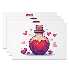 Aperturee - Aperturee Valentine Set of 4 Placemats Magic Love Potion Bottle Pink Heart Elixir Romantic Table Mats