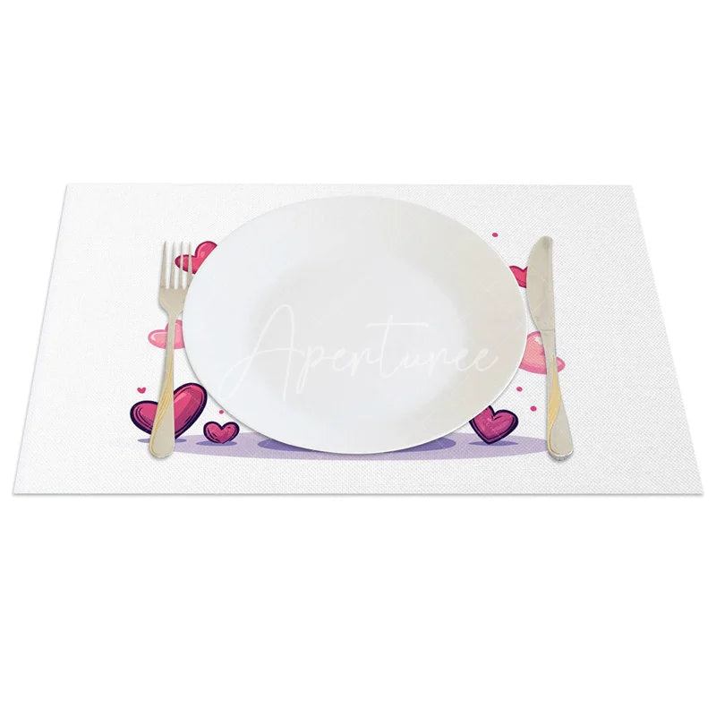 Aperturee - Aperturee Valentine Set of 4 Placemats Magic Love Potion Bottle Pink Heart Elixir Romantic Table Mats