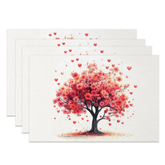 Aperturee - Aperturee Valentine Set of 4 Placemats Pink Floral Heart Tree Spring Love Blossom Dining Table Mats