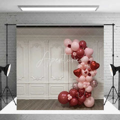 Aperturee - Aperturee Valentine’s Day Balloon Arch Backdrop Elegant White Wall Photography Background Pink Red Hearts Photo Prop