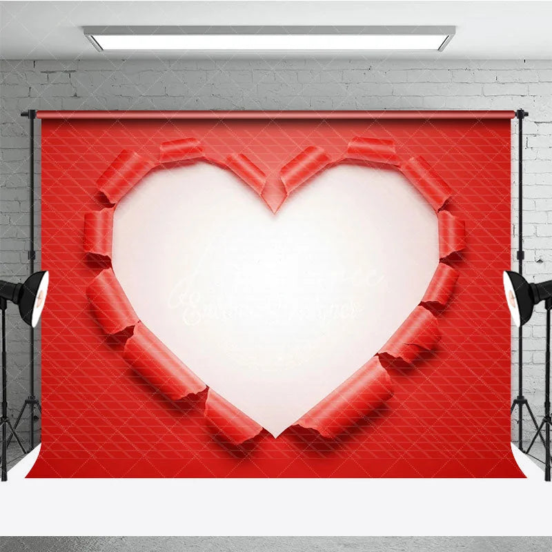 Aperturee - Aperturee Valentine’s Day Combo Set Backdrop Red Torn Paper Heart Photography Background Creative Hole Shape Photo Prop