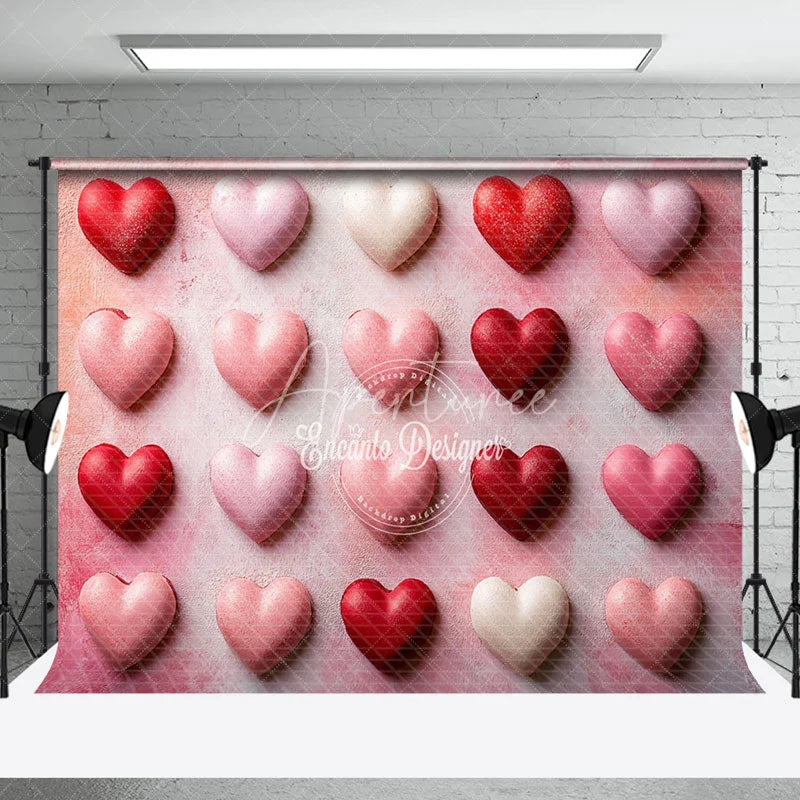 Aperturee - Aperturee Valentine’s Day Combo Set Backdrop Sweet Pink Red Heart Macaron Photography Background Cake Smash Decoration