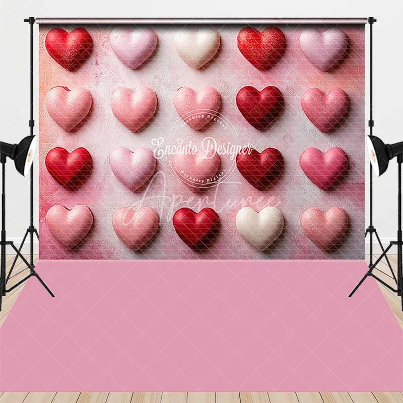 Aperturee - Aperturee Valentine’s Day Combo Set Backdrop Sweet Pink Red Heart Macaron Photography Background Cake Smash Decoration