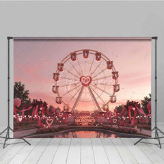 Aperturee - Aperturee Valentine’s Day Ferris Wheel Photography Backdrop Pink Sunset Amusement Park Photo Background Romantic Love Date Prop