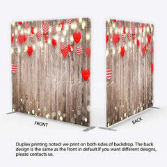 Aperturee - Aperturee Valentines Day Hearts Tension Fabric Backdrop Rustic Wood and Fairy Lights Party Decoration