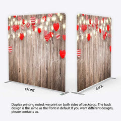Aperturee - Aperturee Valentines Day Hearts Tension Fabric Backdrop Rustic Wooden Fairy Lights Party Decor