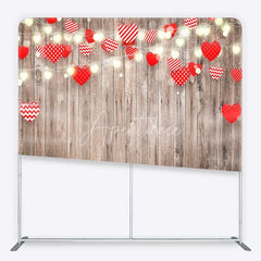 Aperturee - Aperturee Valentines Day Hearts Tension Fabric Backdrop Rustic Wooden Fairy Lights Party Decor