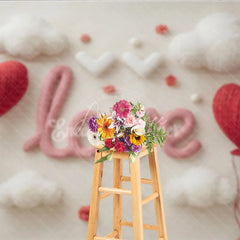 Aperturee - Aperturee Valentines Day LOVE and Red Heart Balloons Backdrop Romantic White Clouds and Flowers for Couples