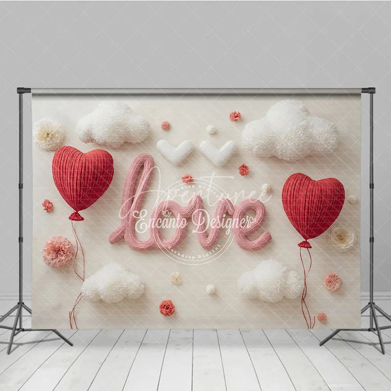 Aperturee - Aperturee Valentines Day LOVE and Red Heart Balloons Backdrop Romantic White Clouds and Flowers for Couples