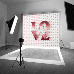 Aperturee - Aperturee Valentine’s Day Love Word Backdrop Red Pink Heart Pattern Photography Background Romantic Sweet Photo Prop