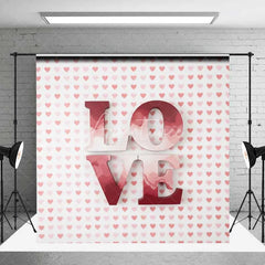 Aperturee - Aperturee Valentine’s Day Love Word Backdrop Red Pink Heart Pattern Photography Background Romantic Sweet Photo Prop
