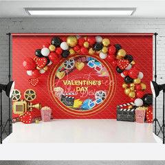 Aperturee - Aperturee Valentine’s Day Photography Backdrop Movie Night Cinema Popcorn Background Red Film Reel Photo Prop