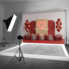 Aperturee - Aperturee Valentine’s Day Photography Backdrop Neon Red Heart Light Background Modern Romantic Photo Prop