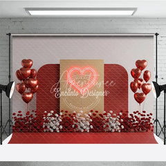 Aperturee - Aperturee Valentine’s Day Photography Backdrop Neon Red Heart Light Background Modern Romantic Photo Prop