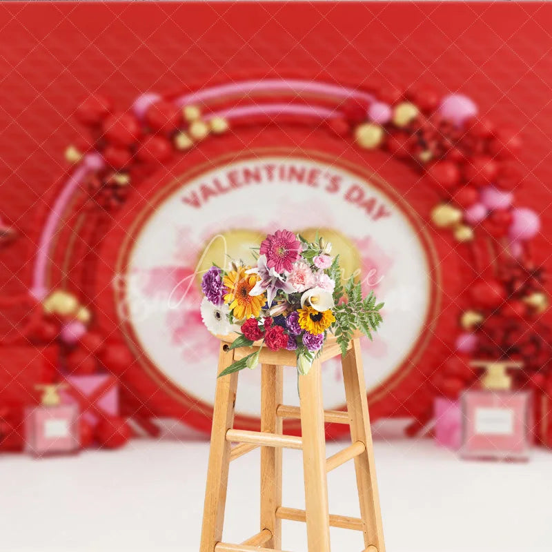 Aperturee - Aperturee Valentine’s Day Photography Backdrop Red Lip Balloon Perfume Background Romantic Kiss Love Photo Prop