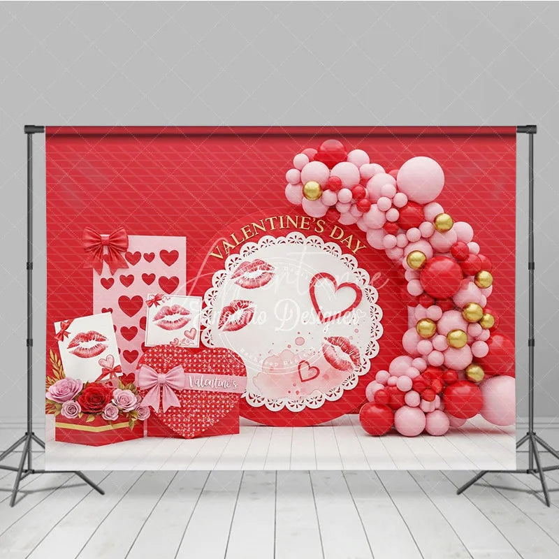 Aperturee - Aperturee Valentine’s Day Photography Backdrop Red Rose Kiss Mark Background Romantic Heart Box Photo Prop