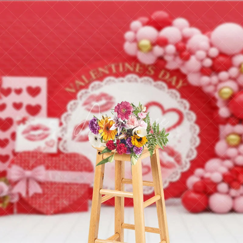 Aperturee - Aperturee Valentine’s Day Photography Backdrop Red Rose Kiss Mark Background Romantic Heart Box Photo Prop