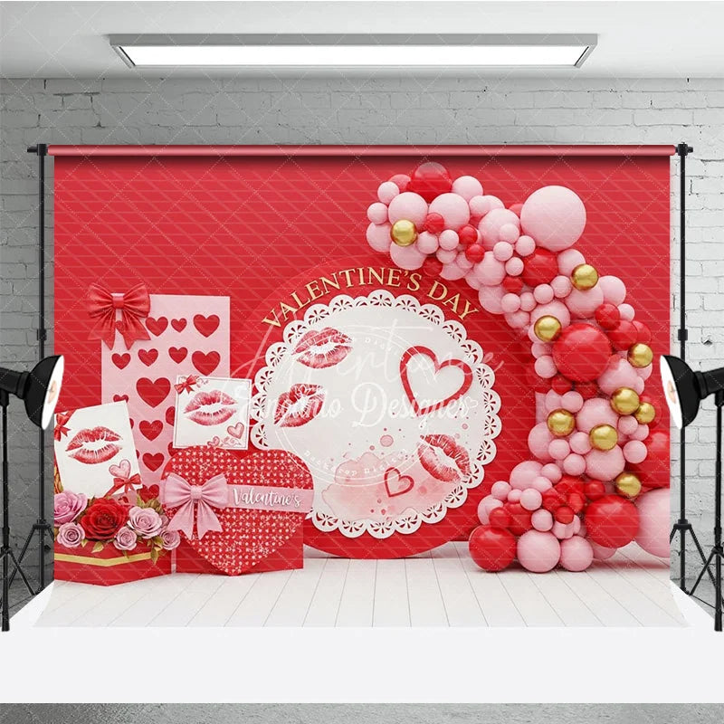 Aperturee - Aperturee Valentine’s Day Photography Backdrop Red Rose Kiss Mark Background Romantic Heart Box Photo Prop