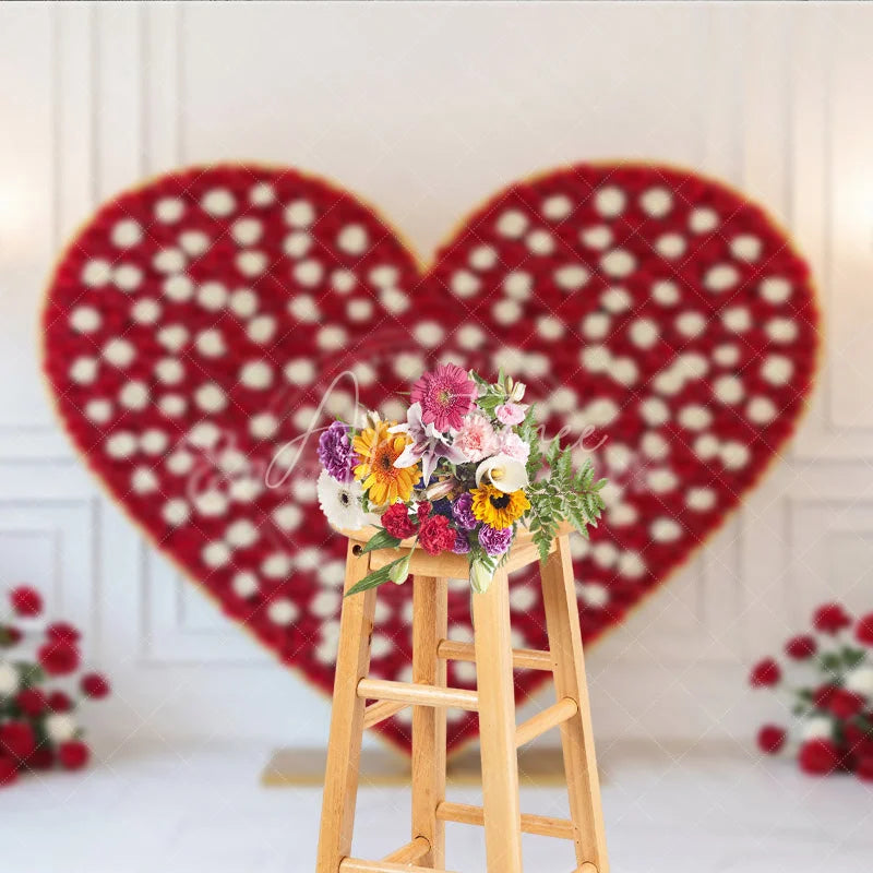 Aperturee - Aperturee Valentine’s Day Photography Backdrop Red White Rose Heart Background Luxury Chandelier Photo Prop