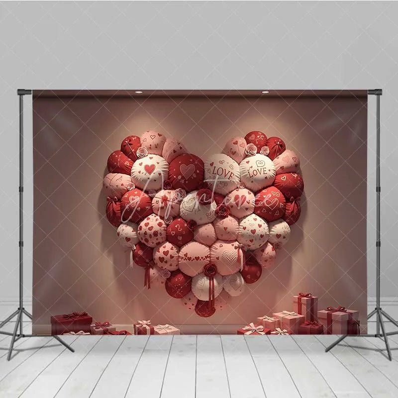 Aperturee - Aperturee Valentine’s Day Pillow Heart Photography Backdrop Red Pink Cushions Gift Boxes Photo Background Cozy Love Room Prop