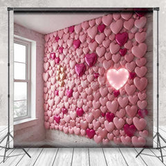 Aperturee - Aperturee Valentine’s Day Pink Hearts Wall Photography Backdrop Neon Light Romantic Love Photo Prop Sweet Room Decor