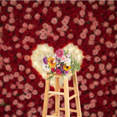 Aperturee - Aperturee Valentine’s Day Red Rose Wall Photography Backdrop White Flower Heart Shape Photo Background Floral Love Decor Prop
