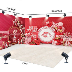 Aperturee - Aperturee Valentine’s Day Room Set Backdrop Red Balloon Arch Kiss Photography Background Romantic Gift Box Photo Prop