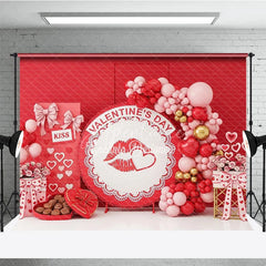 Aperturee - Aperturee Valentine’s Day Room Set Backdrop Red Balloon Arch Kiss Photography Background Romantic Gift Box Photo Prop
