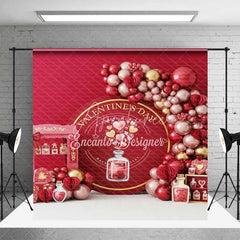 Aperturee - Aperturee Valentine’s Day Room Set Backdrop Red Balloon Arch Kiss Photography Background Romantic Gift Box Photo Prop