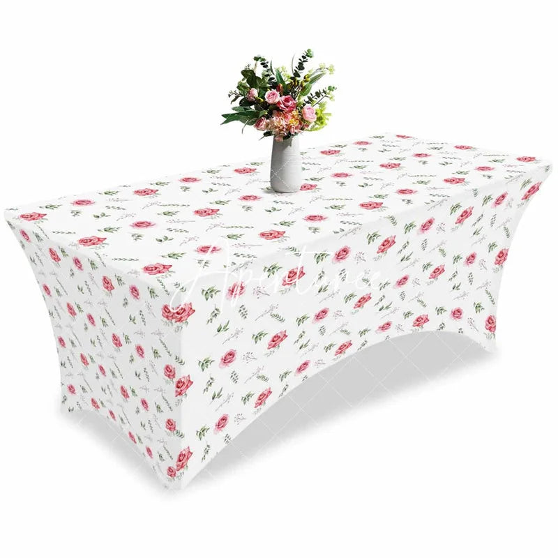 Aperturee - Aperturee Valentines Day Sweet Pink Rose Stretch Table Cover