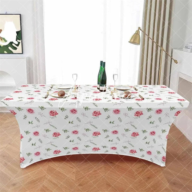 Aperturee - Aperturee Valentines Day Sweet Pink Rose Stretch Table Cover