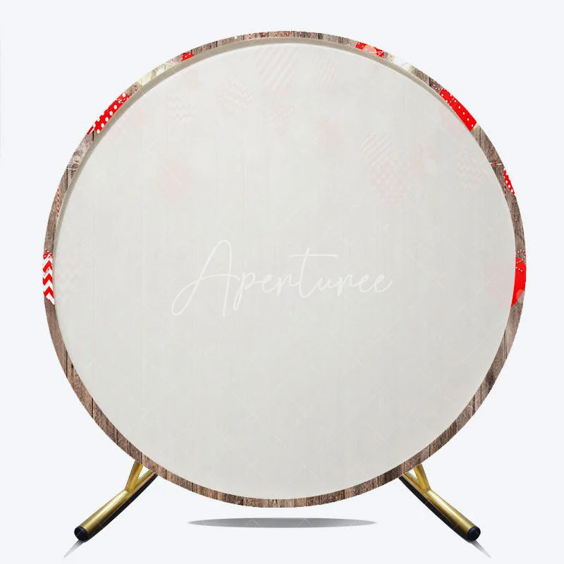 Aperturee - Aperturee Valentines Day Wood Heart Round Backdrop Rustic Wooden Plank with Heart Lights Photography Background