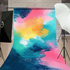 Aperturee - Aperturee Vibrant Abstract Brushstroke Sweep Backdrop Colorful Pink Yellow Teal Blue Modern Art Design for Photo Shoots