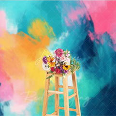 Aperturee - Aperturee Vibrant Abstract Photography Backdrop with Dynamic Teal Pink Yellow and Orange Brushstrokes Artistic Studio Decor