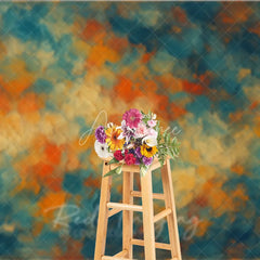 Aperturee - Aperturee Vibrant Abstract Textured Photography Backdrop Painterly Teal Orange Cream Brushstrokes Art Style