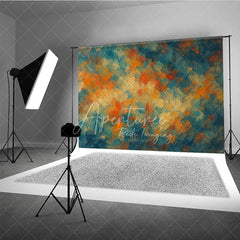 Aperturee - Aperturee Vibrant Abstract Textured Photography Backdrop Painterly Teal Orange Cream Brushstrokes Art Style