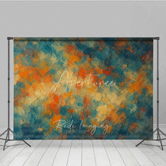 Aperturee - Aperturee Vibrant Abstract Textured Photography Backdrop Painterly Teal Orange Cream Brushstrokes Art Style