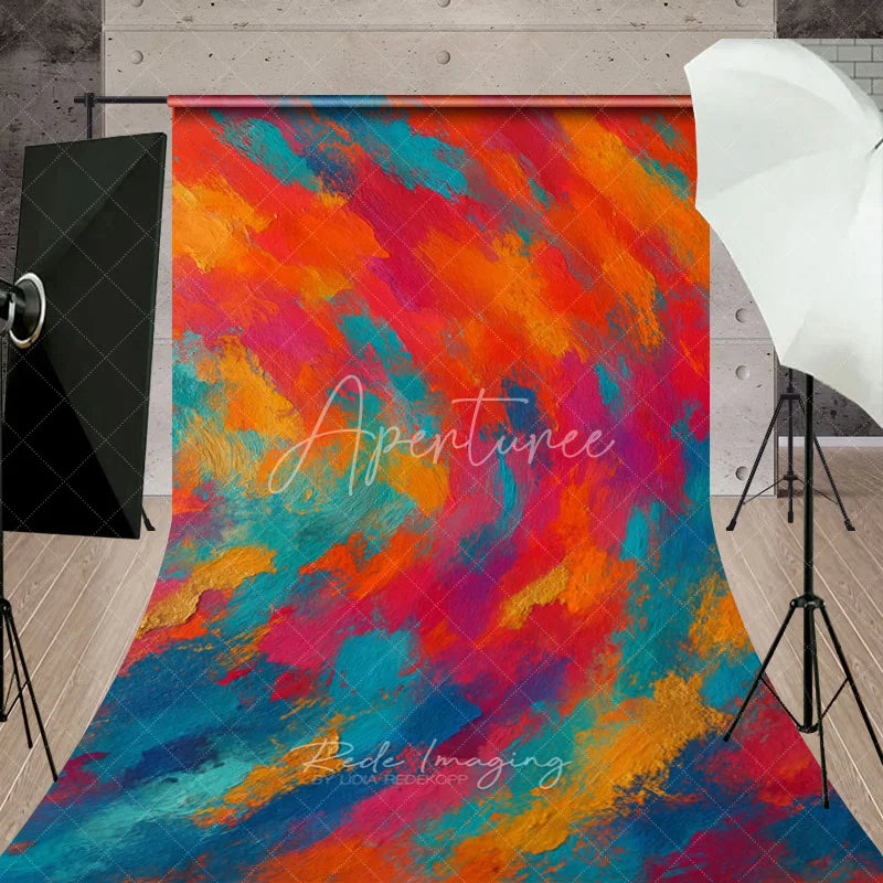 Aperturee - Aperturee Vibrant Abstract Textured Sweep Backdrop Multi-Color Artistic Brushstrokes for Photography Modern Art Style